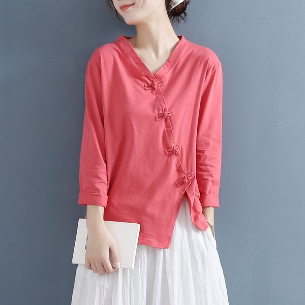 vintage shirt for women cotton linen blouses 2021 spring new solid color button chinese style clothing women shirts 11544, Red
vintage shirt for women cotton linen blouses 2021 spring new solid color button chinese style clothing women shirts 11544, Red