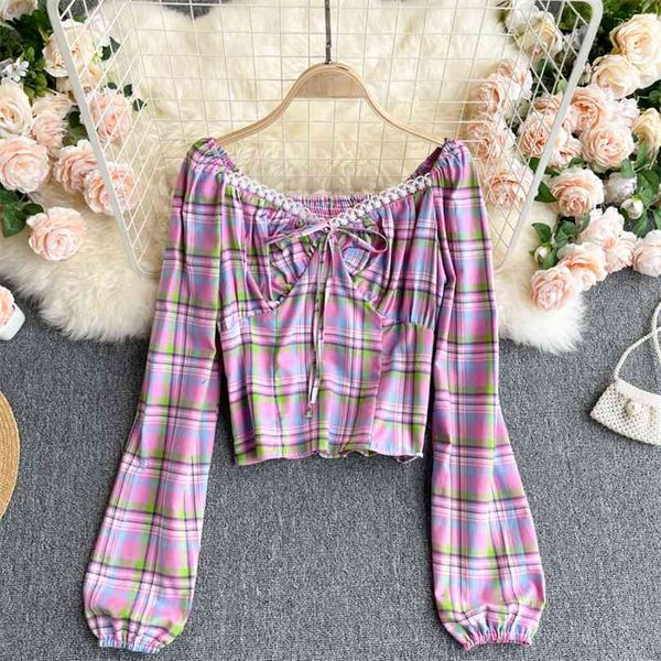 women fashion vintage ins v collar long-sleeved check short shirt clothing ropa de mujer blouse r739 210527, White
women fashion vintage ins v collar long-sleeved check short shirt clothing ropa de mujer blouse r739 210527, White