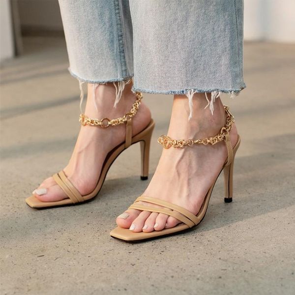apricot leather women summer sandals gold metal chains decor lady casual prom stilettos 9cm thin high heel black sandalias femme
apricot leather women summer sandals gold metal chains decor lady casual prom stilettos 9cm thin high heel black sandalias femme