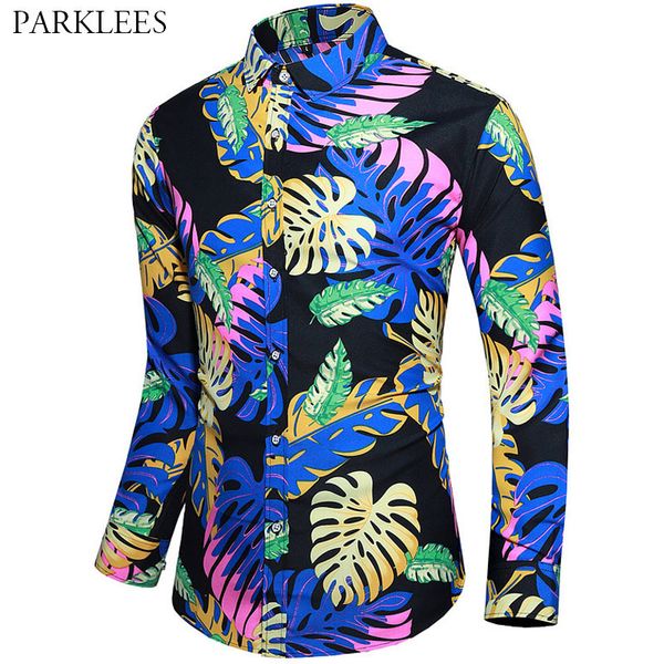 colorful leaf printed mens shirt party holiday social men dress shirts casual slim fit button chemise homme streetwear male 210524, White;black
colorful leaf printed mens shirt party holiday social men dress shirts casual slim fit button chemise homme streetwear male 210524, White;black
