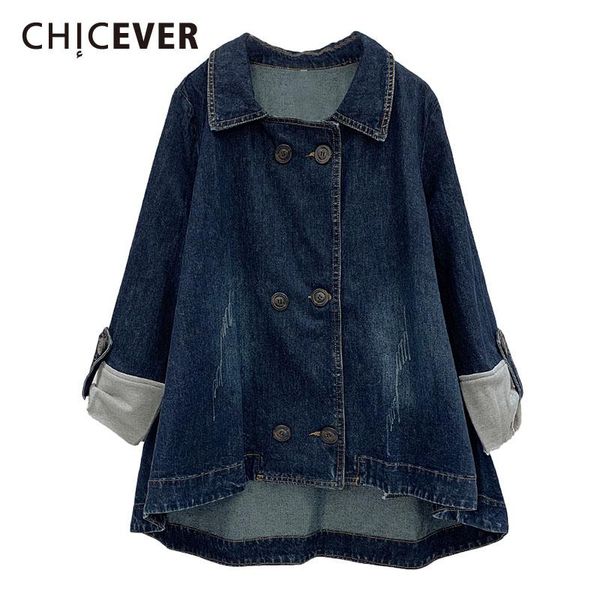women's jackets chicever korean patchwork hit color denim jacket lapel collar long sleeve oversize asymmetric coats female 2021 clothes, Black;brown
women's jackets chicever korean patchwork hit color denim jacket lapel collar long sleeve oversize asymmetric coats female 2021 clothes, Black;brown