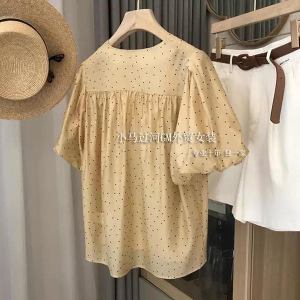 women's blouses & shirts bohemian style dot printed women shirt 2021 summer vintage round neck puff sleeve loose straight elegant lady, White
women's blouses & shirts bohemian style dot printed women shirt 2021 summer vintage round neck puff sleeve loose straight elegant lady, White
