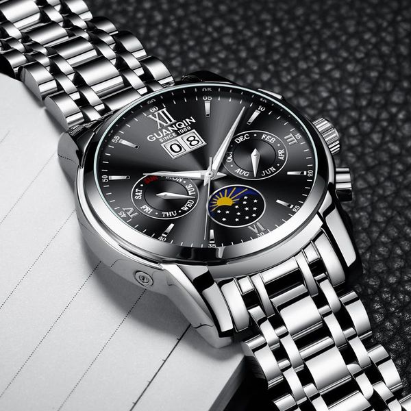 wristwatches 2021 brand guanqin luxury men's watch 30m waterproof date clock sports mechanical relogio masculino, Slivery;brown
wristwatches 2021 brand guanqin luxury men's watch 30m waterproof date clock sports mechanical relogio masculino, Slivery;brown