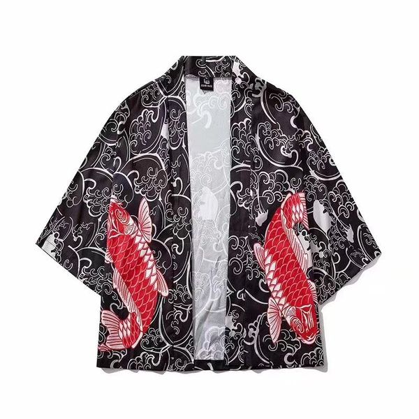 men's t-shirts clothing summer style yokosuka carp thin sunscreen clothes ukiyo-e kimono casual loose 7-point sleeve robe, White;black
men's t-shirts clothing summer style yokosuka carp thin sunscreen clothes ukiyo-e kimono casual loose 7-point sleeve robe, White;black