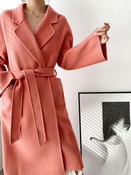 women's wool & blends 2021 korean double-sided woolen coat cedar powder solid cashmere, Black
women's wool & blends 2021 korean double-sided woolen coat cedar powder solid cashmere, Black