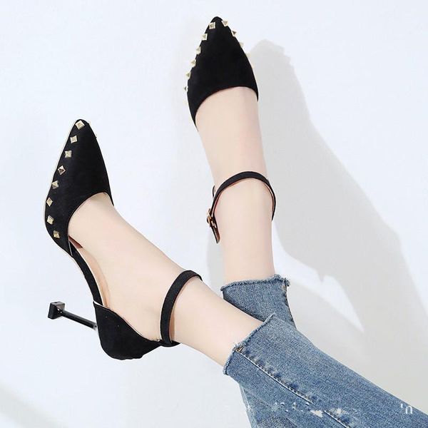 dress shoes 2021 spring women's european american fashion rivets high heels pointed suede hollow simple single, Black
dress shoes 2021 spring women's european american fashion rivets high heels pointed suede hollow simple single, Black