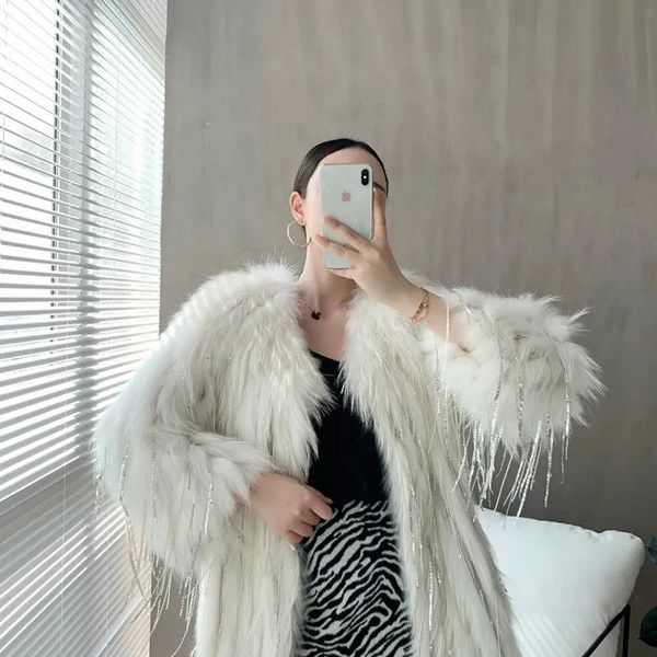 women's fur & faux winter coat luxury silver tassel imitation jacket thicken warm overcoats outerwear, Black
women's fur & faux winter coat luxury silver tassel imitation jacket thicken warm overcoats outerwear, Black