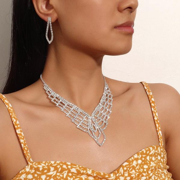 pendant necklaces juorest engagement necklace set for women jewelry elegant crystal geometric luxury summer accessories wedding party, Silver 
pendant necklaces juorest engagement necklace set for women jewelry elegant crystal geometric luxury summer accessories wedding party, Silver