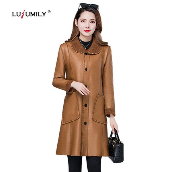 women's leather & faux lusumily jacket women -5xl plus size korean style warm temperament long jackets sleeve medium fashion coat fem, Black
women's leather & faux lusumily jacket women -5xl plus size korean style warm temperament long jackets sleeve medium fashion coat fem, Black