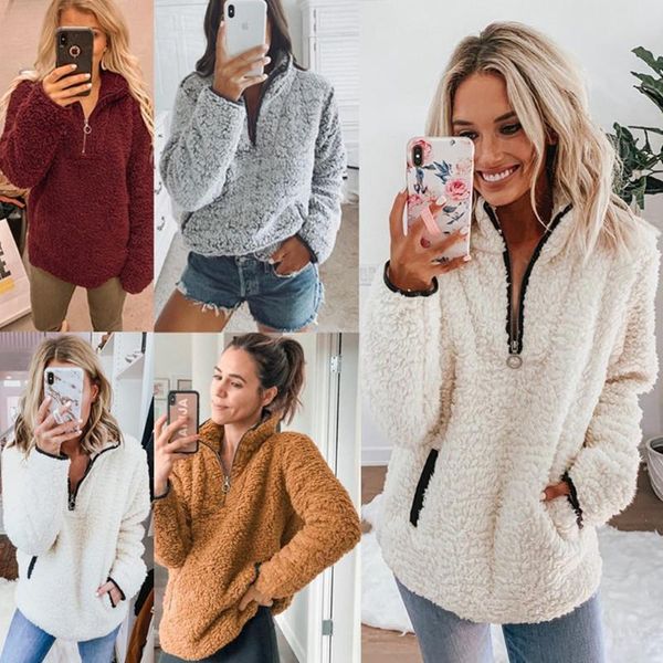 women's hoodies & sweatshirts female lapel zipper pocket long-sleeved blouse plush coat tide brand solid color winter jacket, Black
women's hoodies & sweatshirts female lapel zipper pocket long-sleeved blouse plush coat tide brand solid color winter jacket, Black