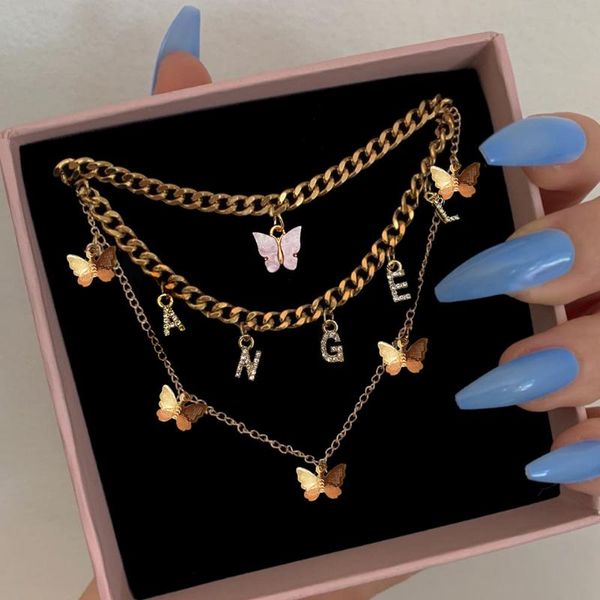 trendy metal butterfly pendant necklaces for women multilayer crystal letter chunky chain choker necklace bohemian jewelry gift chains, Silver
trendy metal butterfly pendant necklaces for women multilayer crystal letter chunky chain choker necklace bohemian jewelry gift chains, Silver