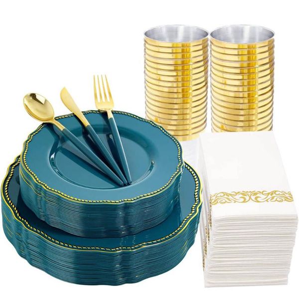 disposable dinnerware 70 tableware green plastic plate with gold rim and silverware cup napkin combo set wedding party supplies
disposable dinnerware 70 tableware green plastic plate with gold rim and silverware cup napkin combo set wedding party supplies