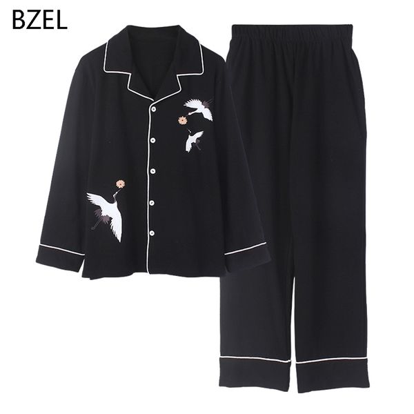bzel black 2pcs pajamas sets cotton sleepwear women's winter long sleeve home clothes pyjama femme lounge wear large size 210325, Black;red
bzel black 2pcs pajamas sets cotton sleepwear women's winter long sleeve home clothes pyjama femme lounge wear large size 210325, Black;red