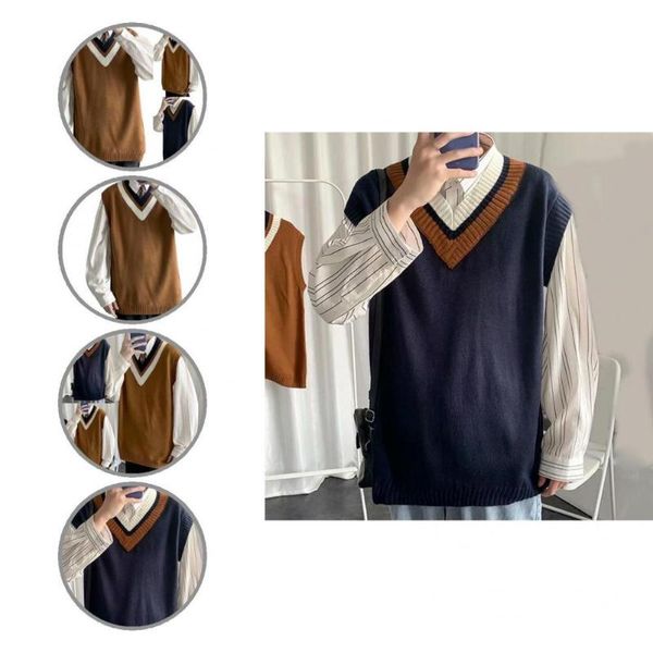 men's vests sweater vest soft oversized pullover leisure autumn for school, Black;white 
men's vests sweater vest soft oversized pullover leisure autumn for school, Black;white