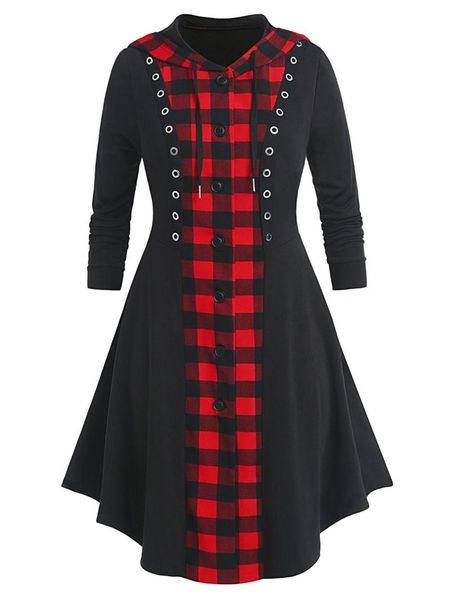 women's jackets rosegal gothic women plus size plaid hooded button up skirted grommet coat autumn winter long casual coats outwear, Black;brown
women's jackets rosegal gothic women plus size plaid hooded button up skirted grommet coat autumn winter long casual coats outwear, Black;brown