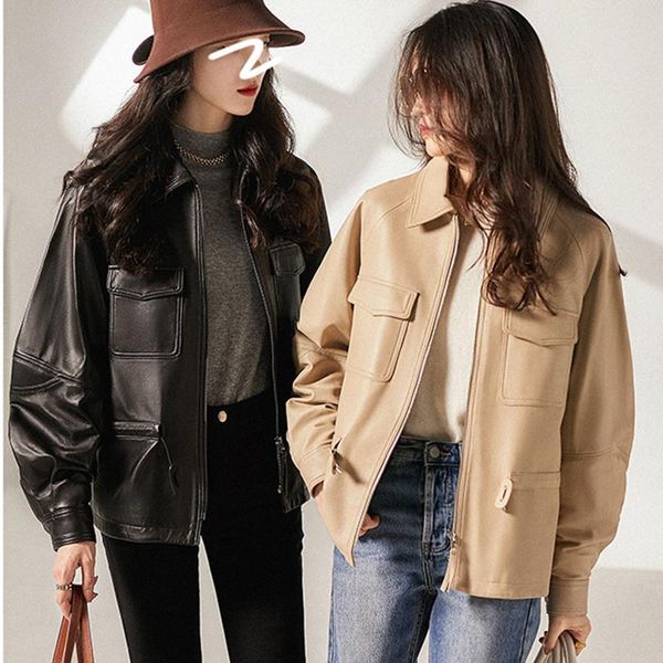 women's leather & faux women genuine locomotive jacket show thin waist jaqueta couro feminina sheepskin casual black apricot versatile
women's leather & faux women genuine locomotive jacket show thin waist jaqueta couro feminina sheepskin casual black apricot versatile