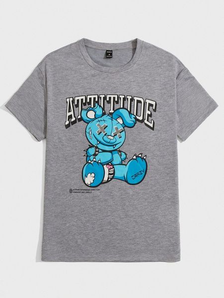 men cartoon print crew neck tee f42v#, White;black