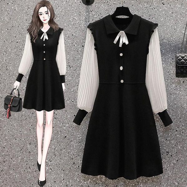 casual dresses -4xl plus size ladies knitted dress 2021 autumn design sense chiffon sleeve stitching fake two piece black e561, Black;gray
casual dresses -4xl plus size ladies knitted dress 2021 autumn design sense chiffon sleeve stitching fake two piece black e561, Black;gray