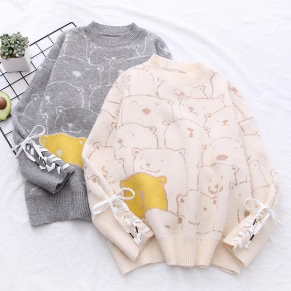 women's sweaters autumn 2021 cartoon bear jacquard sweater female round collar long-sleeved loose knitting, White;black
women's sweaters autumn 2021 cartoon bear jacquard sweater female round collar long-sleeved loose knitting, White;black