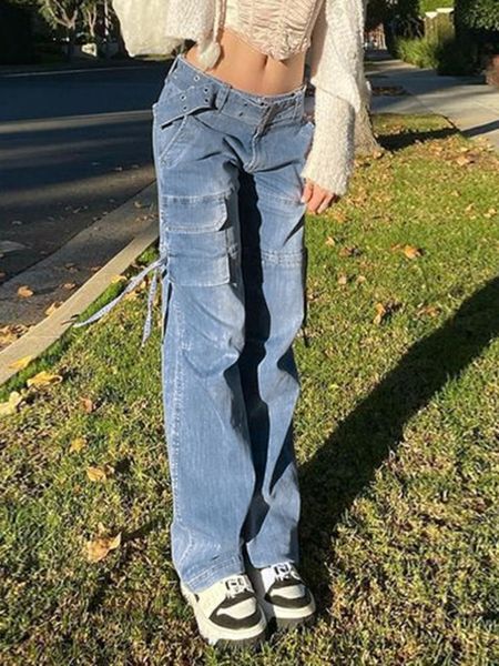 women's jeans denim pants retro sashes cargo women ruched drawstring big pockets trousers streetwear jean, Blue
women's jeans denim pants retro sashes cargo women ruched drawstring big pockets trousers streetwear jean, Blue
