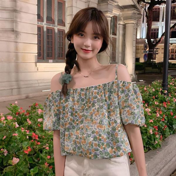 women's blouses & shirts short-sleeved shirt summer design sense niche 2021 style sling puff sleeve floral one-shoulder blouse, White
women's blouses & shirts short-sleeved shirt summer design sense niche 2021 style sling puff sleeve floral one-shoulder blouse, White