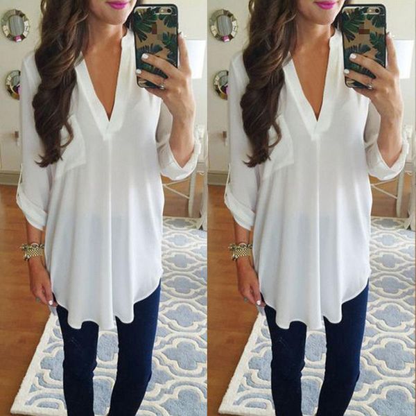 women's blouses & shirts plus size 5xl fashion autumn chiffon pockets shirt women casual solid v-neck long sleeve loose ladies blouse t, White
women's blouses & shirts plus size 5xl fashion autumn chiffon pockets shirt women casual solid v-neck long sleeve loose ladies blouse t, White