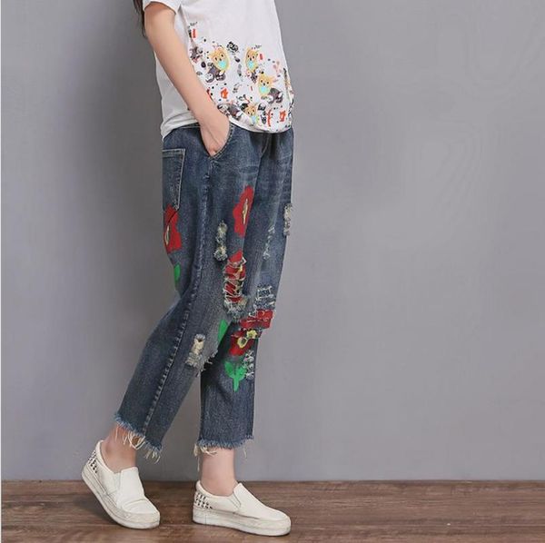 flowers printing hole denim jeans 2021 plus size elastic waist woman's pants fashion casual style lace up gx169 women's, Blue
flowers printing hole denim jeans 2021 plus size elastic waist woman's pants fashion casual style lace up gx169 women's, Blue