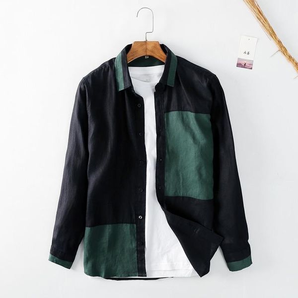men's casual shirts clothing 2021 fall style linen long sleeve shirt personality stitching camisas para hombre, White;black
men's casual shirts clothing 2021 fall style linen long sleeve shirt personality stitching camisas para hombre, White;black