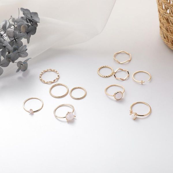 hip hop high street multiple rings set for women femme gold color alloy shiny opal twisted open adjustable fashion jewelry cluster, Golden;silver
hip hop high street multiple rings set for women femme gold color alloy shiny opal twisted open adjustable fashion jewelry cluster, Golden;silver