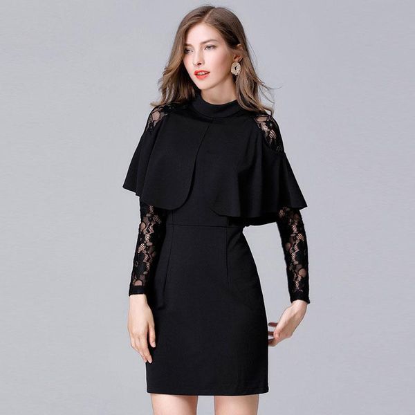 casual dresses women autumn elegant black chiffon lace plus size slim dress large cloak sleeves pencil office lady party, Black;gray
casual dresses women autumn elegant black chiffon lace plus size slim dress large cloak sleeves pencil office lady party, Black;gray