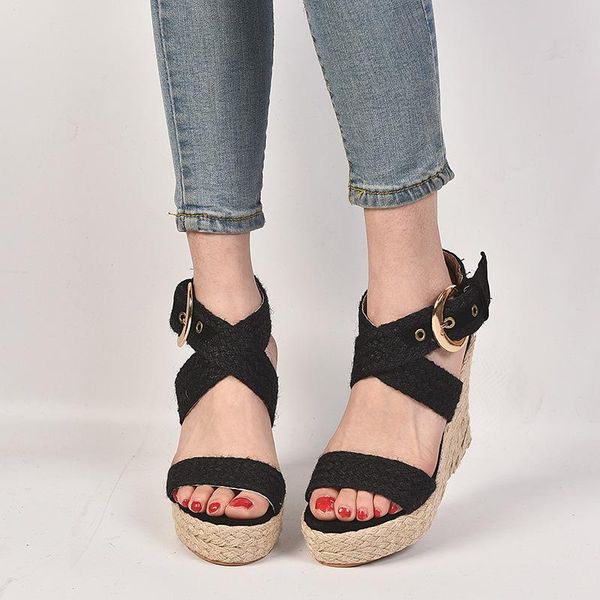 sandals 2021 summer explosion models rope retro female, Black