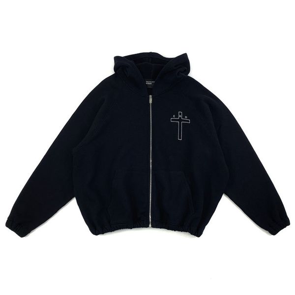 quality loose black zipper hoodies men women cardigan hooded letters print on the back vintage pullover
quality loose black zipper hoodies men women cardigan hooded letters print on the back vintage pullover