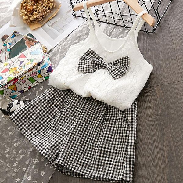 kids girls clothing sets 2021 summer bow-knot sling and plaid shorts 2pcs outfits children casual suits, White
kids girls clothing sets 2021 summer bow-knot sling and plaid shorts 2pcs outfits children casual suits, White
