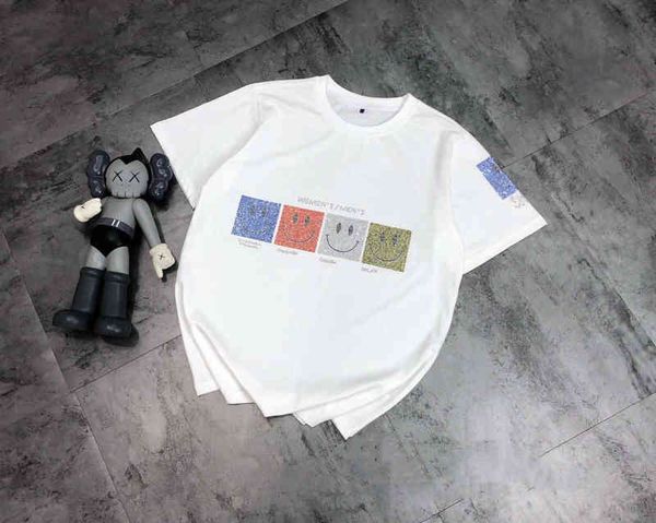 2022 factory wholesale new korean smiling face t-shirt couple color diamond short summer men's and women's leisure half sleeve, White
2022 factory wholesale new korean smiling face t-shirt couple color diamond short summer men's and women's leisure half sleeve, White