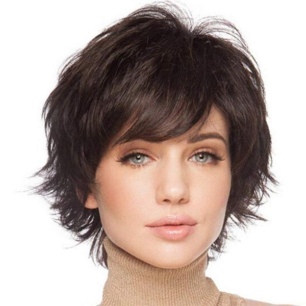 synthetic wigs short dark brown wig with bangs for women high temperature fiber natural looking daily party use, Black
synthetic wigs short dark brown wig with bangs for women high temperature fiber natural looking daily party use, Black