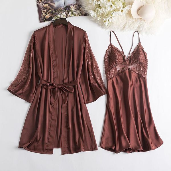 women's sleepwear 2pcs kimono robe gown lady bathrobe suit lace satin nightwear nightdress sleep dress casual intimate lingerie, Black;red
women's sleepwear 2pcs kimono robe gown lady bathrobe suit lace satin nightwear nightdress sleep dress casual intimate lingerie, Black;red