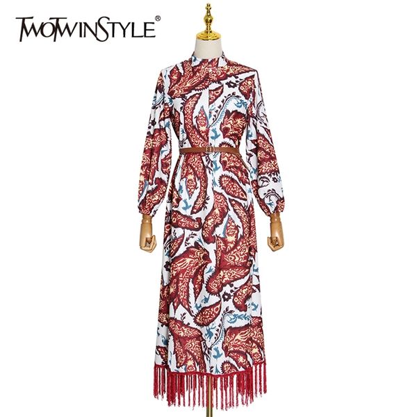 printed splicing tassel women's dress stand collar lantern sleeve high waist with sashes midi dresses female 210520, Black;gray
printed splicing tassel women's dress stand collar lantern sleeve high waist with sashes midi dresses female 210520, Black;gray