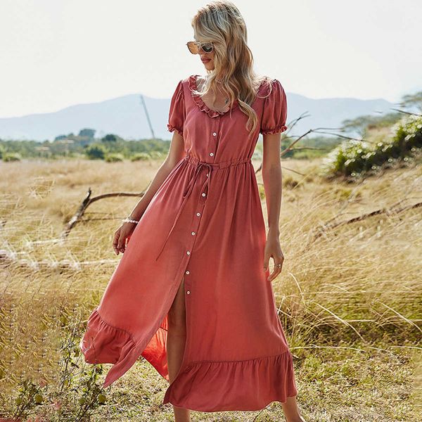 summer long dress women casual solid short sleeve single breasted lace up boho beach o-neck ruffles slit maxi es 210526, Black;gray
summer long dress women casual solid short sleeve single breasted lace up boho beach o-neck ruffles slit maxi es 210526, Black;gray