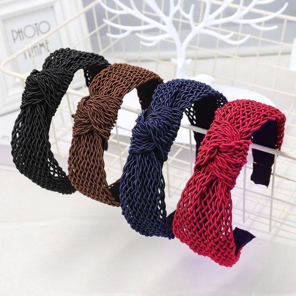 braided headbands hair hoop retro knotted straw headdress clip hollow women 1220319, Silver