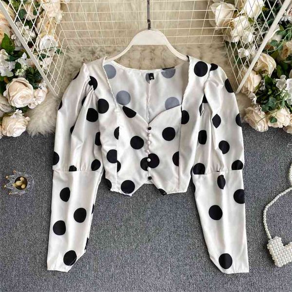 women's autumn court style puff sleeve blouse short square collar retro polka dot shirts female blusa pl522 210506, White
women's autumn court style puff sleeve blouse short square collar retro polka dot shirts female blusa pl522 210506, White