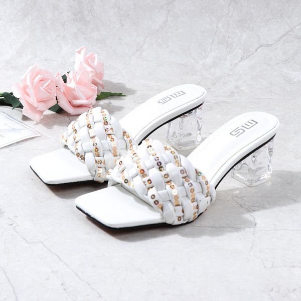 slippers female braided rope square head peep toe transparent heel ladies summer fashion heels women party shoes hy223, Black
slippers female braided rope square head peep toe transparent heel ladies summer fashion heels women party shoes hy223, Black