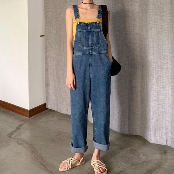 women's jeans korean style ulzzang overalls solid elastic waist pockets high ins full length loose clothing blue fashion 
women's jeans korean style ulzzang overalls solid elastic waist pockets high ins full length loose clothing blue fashion