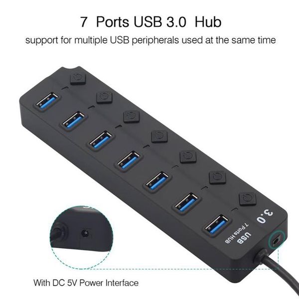 hubs multi usb 3.0 hub splitter high speed 4 / 7 ports 5gbps on*off switches ac power adapter for pc computer
hubs multi usb 3.0 hub splitter high speed 4 / 7 ports 5gbps on*off switches ac power adapter for pc computer