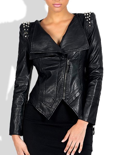 women 6xl large slim rivet pu leather jacket faux turn-down collar black coats streetwear locomotive 210513
women 6xl large slim rivet pu leather jacket faux turn-down collar black coats streetwear locomotive 210513