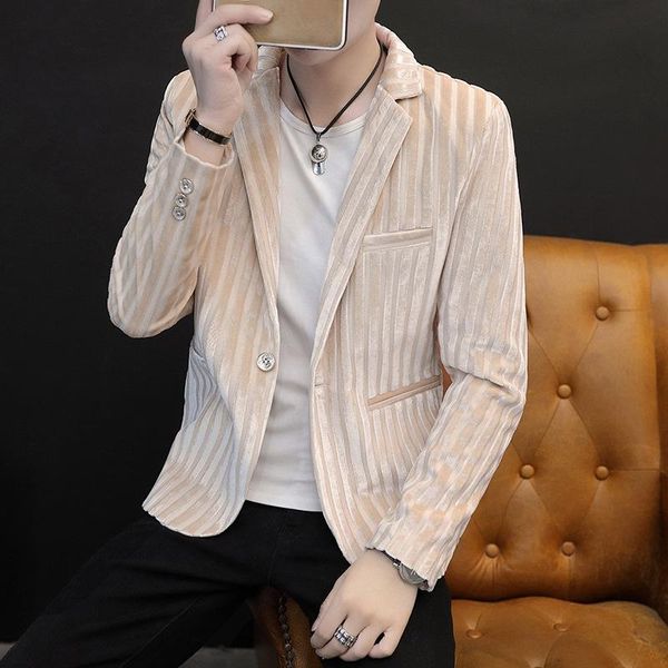 men's suits & blazers 2021 male suede youth stripe to cultivate one's morality handsome suit trend, White;black
men's suits & blazers 2021 male suede youth stripe to cultivate one's morality handsome suit trend, White;black