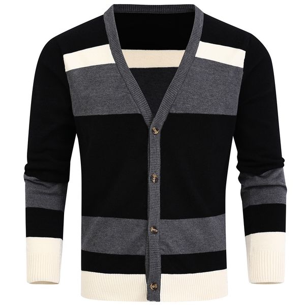 autumn winter 2021 men's knit striped cardigan sweater, White;black