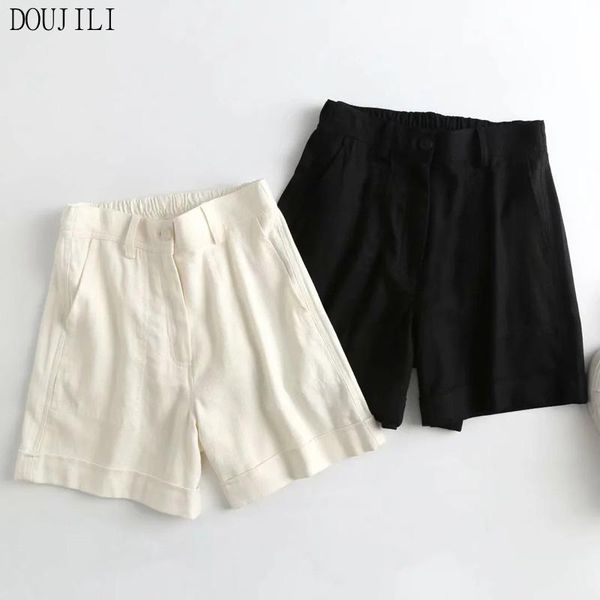 women's shorts doujili summer wearring solid color high waist pocket black white short pants for women streetwear, White;black
women's shorts doujili summer wearring solid color high waist pocket black white short pants for women streetwear, White;black