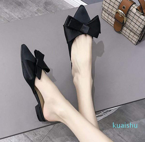 spring and summer women's tie slippers shoes korean silk satin pointed bow baotou flat heel sets semi, Black
spring and summer women's tie slippers shoes korean silk satin pointed bow baotou flat heel sets semi, Black