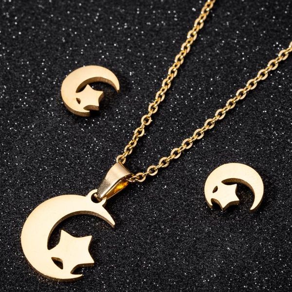earrings & necklace cartoon and suite european american stainless steel star moon ear studs set, Silver
earrings & necklace cartoon and suite european american stainless steel star moon ear studs set, Silver