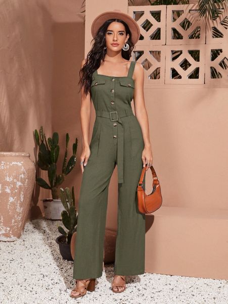 flap pocket detail buckle belted palazzo jumpsuit 89a5#, White
flap pocket detail buckle belted palazzo jumpsuit 89a5#, White